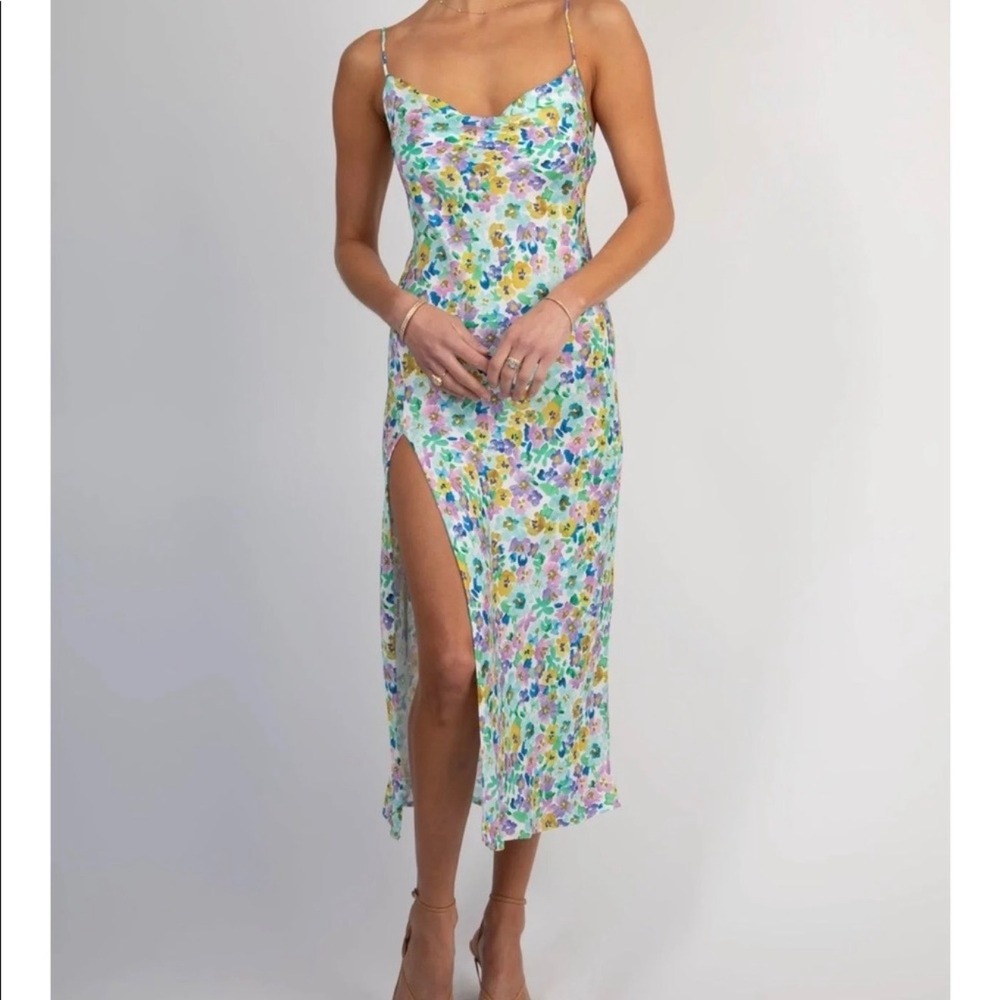 New Resa Monet Blue Floral Madison Slip Midi Dress Small